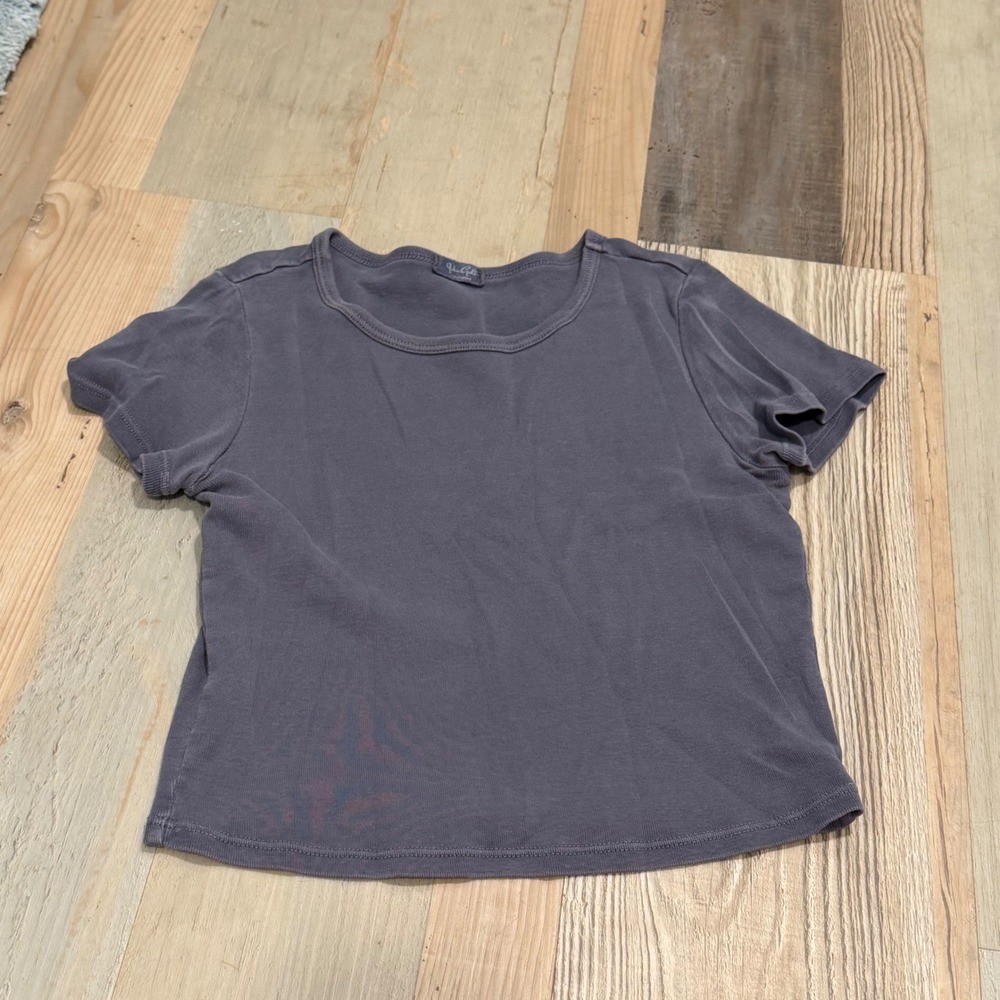 John Galt Brandy Melville Baby Tee One Size Faded Blue Gray Cotton Short Sleeve
